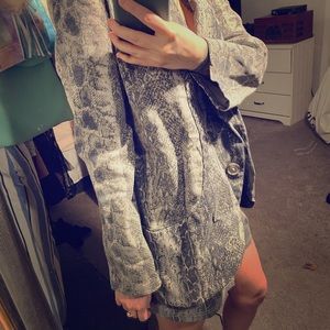 Two Piece Green Snake Skin Blazer Short Set